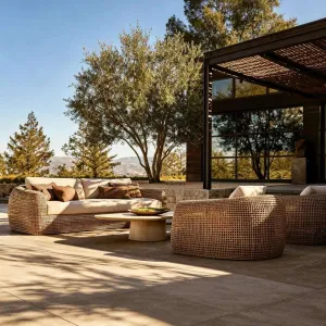 Outdoor Rattan Sofa Villa Courtyard Waterproof Sun protection Garden Hotel Designer Outdoor Rattan Sofa Coffee Table Combination