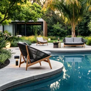 Outdoor Scandinavian Teak Garden Sofa Set High-end Waterproof Cushions Eco-Friendly Durable for Hotel Villa Courtyard PE Patio
