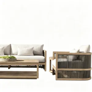 Outdoor Sofa Combination Leisure Teak Designer BB Villa Courtyard Outdoor Open-air Rope Solid Wood Coffee Table
