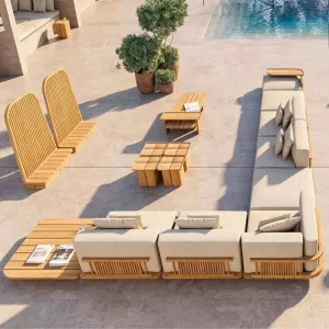 Outdoor Sofa Rain-proof and Anti-corrosion Teak Villa Courtyard Open-air Chinese-style Outdoor Solid Wood Furniture Combination