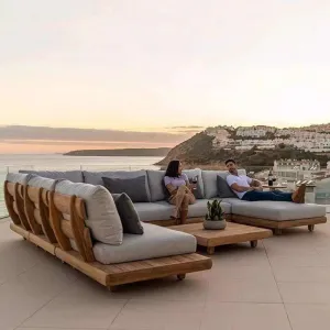Outdoor Sofa Set Teak Scandinavian Design Hotel Villa Swimming Pool Solid Wood Garden Furniture