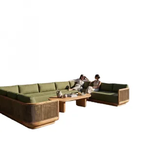 Outdoor Teak Sofa Courtyard Garden Solid Wood Waterproof Sun protection Hotel Outdoor Terrace Leisure Furniture Combination