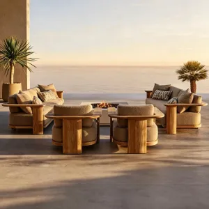Outdoor Teak Sofa Courtyard Villa Garden Outdoor Open-air Waterproof Sun protection Outdoor Solid Wood Furniture