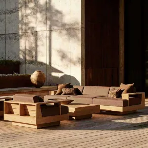 Outdoor Teak Sofa Courtyard Villa Hotel Garden Waterproof Sun protection Outdoor Anti-corrosion Solid Wood Leisure Furniture