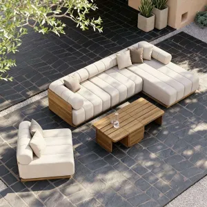 Outdoor Teak Sofa Design Courtyard Villa Terrace Hotel BB Outdoor Open-air Waterproof Solid Wood Furniture Combination