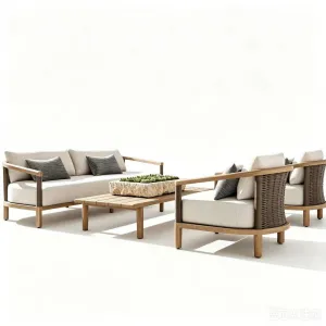 Outdoor Teak Sofa Outdoor Garden Terrace Courtyard Hotel Curved Bed Solid Wood Coffee Table Dining Table Furniture