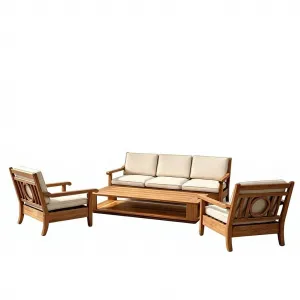 Outdoor Teak Sofa Set Distressed Courtyard BB Hotel Terrace Waterproof Anti-corrosion Eco-Friendly Retro Solid Wood Furniture