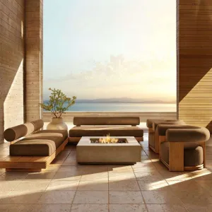 Outdoor Teak Sofa Set Nordic Design Eco-Friendly Durable Waterproof Cushion Courtyard Villa Garden Patio Solid Wood Furniture