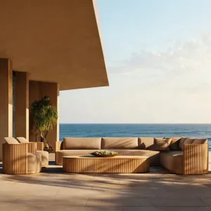 Outdoor Teak Sofa Set Scandinavian Design Courtyard Villa Open-air Garden Leisure Waterproof Sunscreen Solid Wood Eco-Friendly
