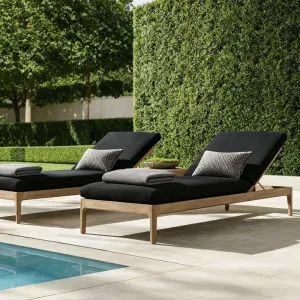 Outdoor Wooden Lounge Chair Hotel Waterproof Sunproof Patio Outdoor Teak Wood Lounge Bed Courtyard Swimming Pool Furniture