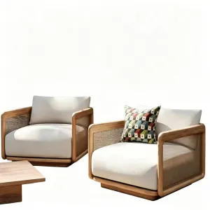 Outdoor teak sofa rattan courtyard rainproof and sunproof outdoor leisure open-air villa BB hotel garden furniture