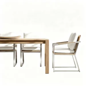 Outdoor 304 Stainless Steel Teak Dining Table and Chairs Hotel Terrace Villa Courtyard Outdoor Waterproof Table and Chairs
