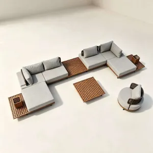 Soft Furnishing Villa Rattan Chair Outdoor Garden Courtyard Rattan Coffee Table Outdoor Rope Sofa Combination Teak Rattan Sofa