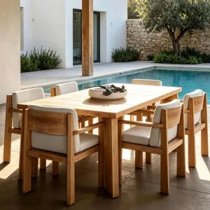 Solid Teak Modern Design Eco-Friendly Durable Outdoor Dining Table and Chairs Set for Hotel Villa Garden Use