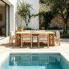 Solid Wood Teak Dining Table and Chairs Waterproof and Sunscreen Courtyard Table and Chairs Hotel BB Leisure Outdoor Furniture