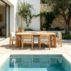 Solid Wood Teak Dining Table and Chairs Waterproof and Sunscreen Courtyard Table and Chairs Hotel BB Leisure Outdoor Furniture