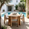 Solid Wood Teak Durable Modern Design Dining Table Chairs Set Waterproof Sunscreen Outdoor Furniture for Hotel BB Courtyard Use