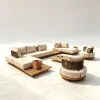 Teak Rattan Sofa Soft Furnishing Villa Rattan Chair Outdoor Garden Courtyard Rattan Coffee Table Outdoor Rope Sofa Combination