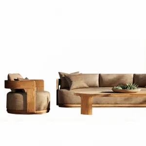 Villa Hotel Use Scandinavian Design Teak Outdoor Sofa Set-Durable Waterproof Cushions for Garden Courtyard