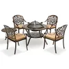 Cast Aluminum Rocking Chair-Classic Curved Base European Design Durable Dark Brown Farmhouse Villa Hotel Park Courtyard Dining