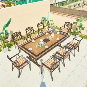 Classic Scrollwork Cast Aluminum Durable Garden Table-European Inspired Outdoor Dining for Apartment Villa Hotels Warehouse