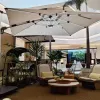 Commercial Foldable Waterproof Offset Cantilever Umbrella with LED Lights for Outdoor Cafe Hotel