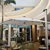 Commercial Foldable Waterproof Offset Cantilever Umbrella with LED Lights for Outdoor Cafe Hotel
