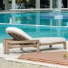 Commercial Grade Foldable Portable Modern Outdoor Villa Sunbed Teak Wood Frame with Quick Dry UV Resistant Cushion