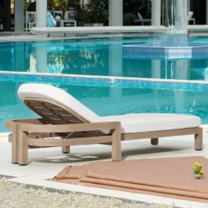 Commercial Grade Foldable Portable Modern Outdoor Villa Sunbed Teak Wood Frame with Quick Dry UV Resistant Cushion