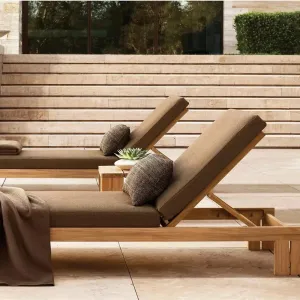 Commercial Grade Teak Chaise Lounge for Hotel Villa Courtyard Use Portable Design with Adjustable Backrest and Custom Color