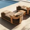 Contemporary Solid Teak Wood Sun Lounger Set Weather Resistant Outdoor Daybed for Luxury Villa and High-end Resort Deck