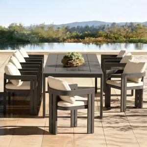 Curved Aluminum Garden Dining Set Modern Outdoor Table And Chairs For Luxury Villa And Resort