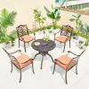 Durable Antique Bronze Cast Aluminum Bistro Table European Tulip Design Quick-Dry Cushion-Patio Set for Villa Hotel Apartment