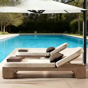 Durable Solid Teak Wood Patio Sunbed Modern Outdoor Reclining Chair for High-end Resort and Star Hotel Poolside Decor
