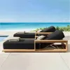Elegant Solid Teak Wood Garden Sun Lounger Weatherproof Outdoor Furniture for Luxury Villa Deck and Star Hotel Pool Area