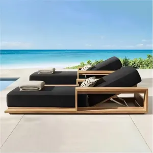 Elegant Solid Teak Wood Garden Sun Lounger Weatherproof Outdoor Furniture for Luxury Villa Deck and Star Hotel Pool Area