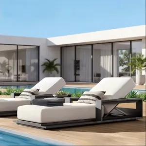 Ergonomic Curved Aluminum Eco-Friendly UV Resistant Modern Outdoor Sun Lounger for Luxury Resort Hotel Courtyard Use