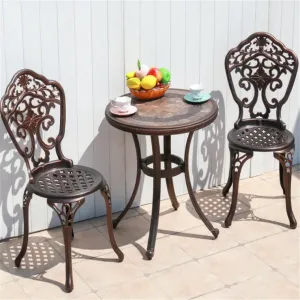 European Classical Aluminum Alloy Durable Outdoor Coffee Table with Curved Vine Base and Tile Inlay for Hotel Apartment Use
