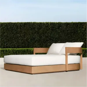 Factory Hot Selling Modern Outdoor Teak Solid Wood Sun Lounge Chair with Cushions UV Resistant for Beach Pool Hotel Use