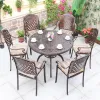 French Riviera European Cast Aluminum Durable Side Table-Vintage Balcony Accent Furniture for Courtyard Dining Outdoor Use Villa