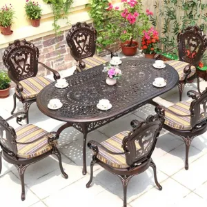 Grand Royal Cast Aluminum Durable Banquet Table-European Style 10-Seater Outdoor Dining for Villa Hotel Living Room