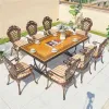 Grand Royal Durable Cast Aluminum Banquet Table-European Classical Style 10-Seater Outdoor Dining for Villa Hotel Warehouse Park