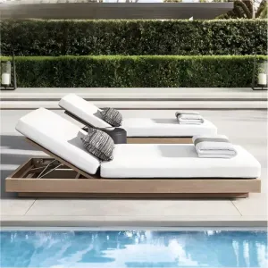 Handcrafted Grade a Teak Wood Outdoor Sunbed Adjustable Reclining Chair for Luxury Hotel Poolside and Resort Terrace