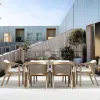Handwoven Teak Durable Farmhouse Back Garden Dining Table Set Modern Outdoor Furniture Brand Mandela
