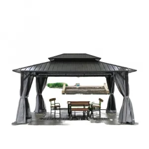 Heavy Duty Aluminum Gazebo Double Metal Roof Waterproof Eco-Friendly Outdoor Furniture Midcentury Design Courtyard Hotel Zipper