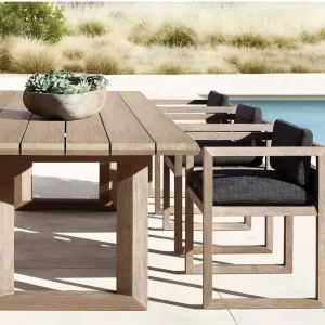 High-End Modern Outdoor Dining Table Chair Set with Waterproof Cushions Solid Teak Wood for Courtyard Terrace Park Hotels Villas