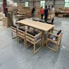 High-End Modern Outdoor Dining Table Chair Set with Waterproof Cushions Solid Teak Wood for Courtyard Terrace Park Hotels Villas