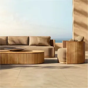 Durable Solid Teak Wood Villa Garden Sofa Set Eco-Friendly Quick-Dry Cushions Modern Outdoor Patio Furniture