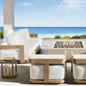 Durable Solid Teak Wood Garden Sofa Set with Quick-Dry Cushions for Hotel Restaurant Modern Outdoor Patio Furniture