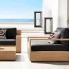 Modern Teak Sofa Sets Waterproof Cushions Durable Aluminum Frame Outdoor Furniture for Garden Courtyard Hotel Park
